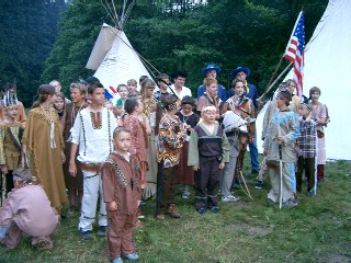 Czech Scouts dress as Dakota plains indians, sleep in authentic teepees